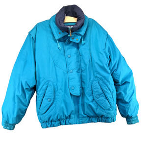 Mighty-Mac Men's Norsac Duck Down Jacket Blue Large Long Sleeve Full Zip Snap